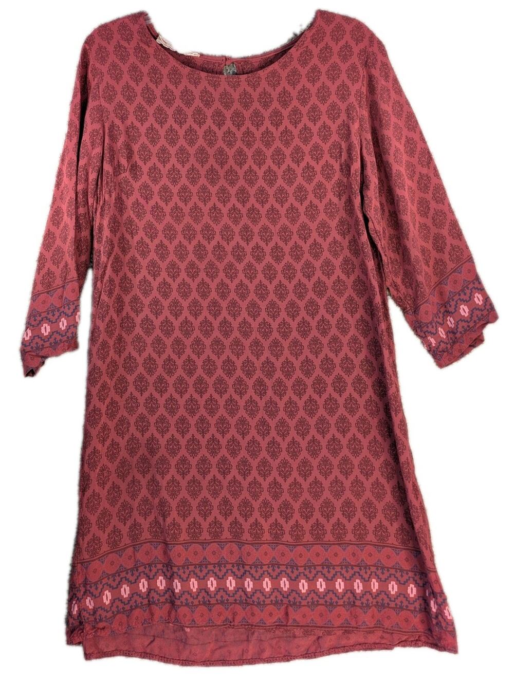 Indigo Moon Rust Tunic Oliver Damask Print & Pink/Lt Blue Aztec Accents Boho